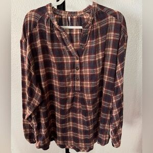 Free People Plaid Long-sleeve Pullover Shirt Size Large